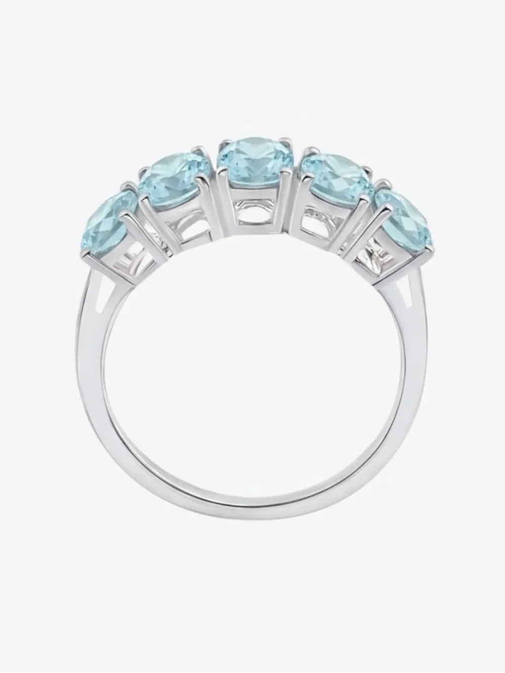 DJoy Womens Mangoro Aquamarine 5 Stone Ring in Platinum/Sterling Silver Size 6